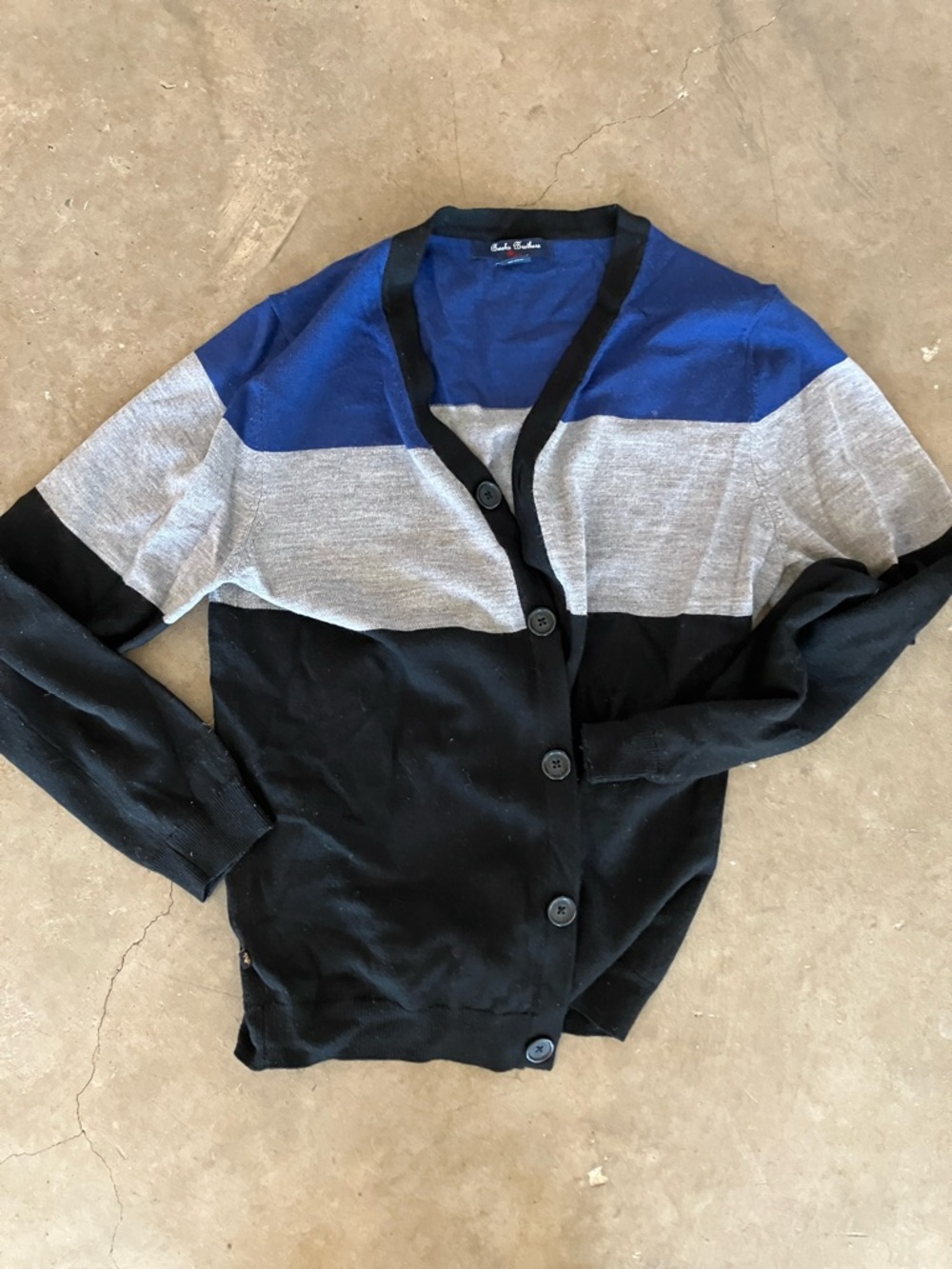Brooks Brothers Blue, Gray & Black Colorblock V‑Neck Cardigan